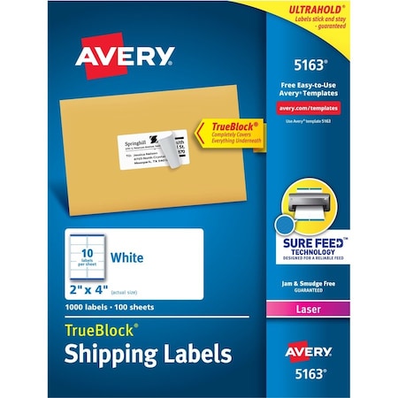 Avery Label, Lsr, Shippng, 2X4, 1000 1000PK AVE5163